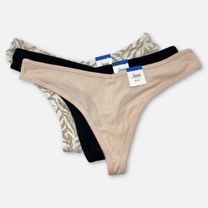 Jenni Women's NEW 3 Pack Bundle Thong Panties Size XL Tiger, Chai, Deep Black